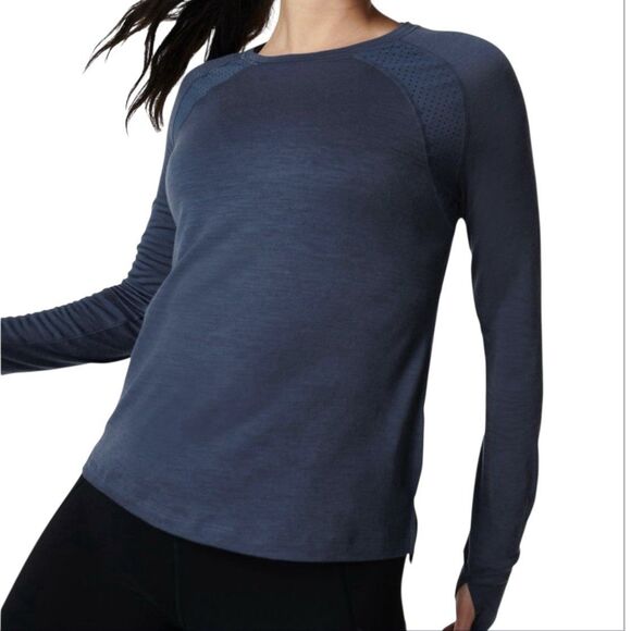 Sweaty Betty Breeze Wool Long Sleeve Running Mesh Layer Top Size L Blue Gym - Picture 1 of 10